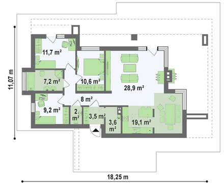 Проект современного комфортного одноэтажного дома