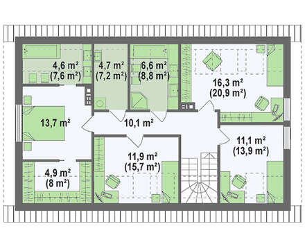 Проект дома с просторной мансардой в европейском стиле
