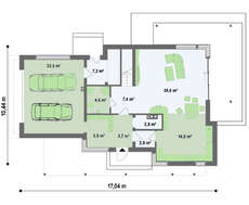 Проект двухэтажного коттеджа модерн с гаражом для двух автомобилей