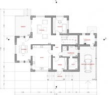Проект дома с сауной, навесом для автомобиля и террасой