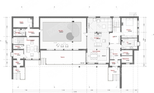 Архитектурный проект загородного большого жилого дома с бассейном внутри