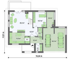 Проект двухэтажного дома площадью 197 м²  гаражом для 2 авто