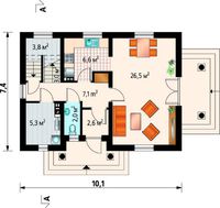 Компактный загородный домик с четырьмя спальнями и балконом