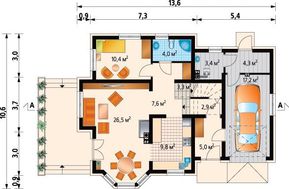 Проект для строительства коттеджа с мансардой Т-образной формы