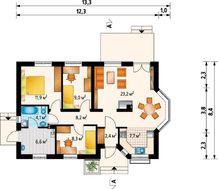 Архитектурный проект маленького дома с эркером и террасой