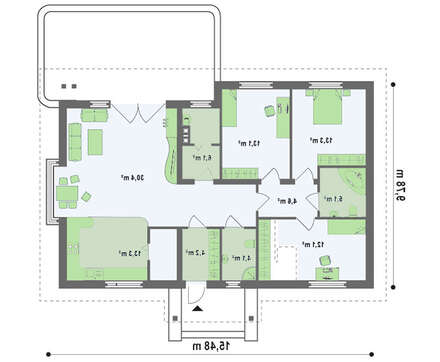 Проект небольшого одноэтажного коттеджа площадью 112 m²