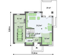 Проект двухэтажного современного дома с тремя спальнями и гаражом