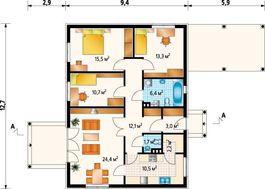Проект красивого дома с пристроенным навесом для автомобиля
