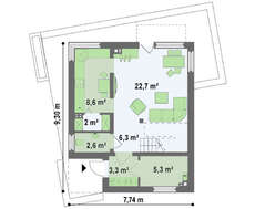 Проект небольшого 2х этажного коттеджа площадью 110 кв.м.