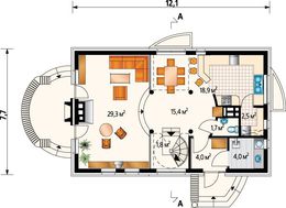 Стильный дом на два этажа с яркой крышей