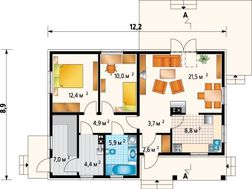 Проект стильного загородного коттеджа с тремя комнатами