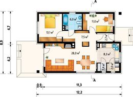 Проект стильного небольшого дома с площадью 80 m²