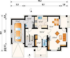 Оригинальный загородный дом с гаражом и большим балконом