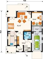 Проект оригинального загородного коттеджа с мансардным этажом и пятью комнатами