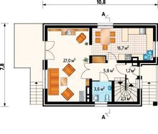 Малогабаритный коттедж с цоколем и мансардой