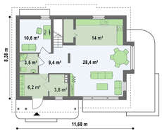 Проект классического коттеджа в светлых тонах площадью 147 кв.м. с мансардой