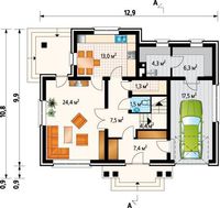 Загородный коттедж с мансардным этажом и площадью 180 m²