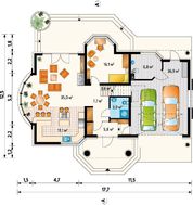 Дом с мансардой и полукруглым балконом над эркером