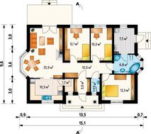 Симпатичный проект 1 этажного домика с эркером