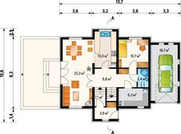 Проект интересного мансардного дома с пристроенным гаражом