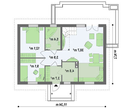 Проект одноэтажного недорогого дома площадью 70 кв.м.