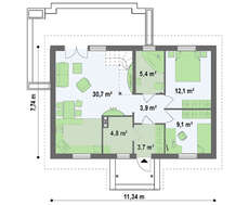 Проект одноэтажного недорогого дома площадью 70 кв.м.