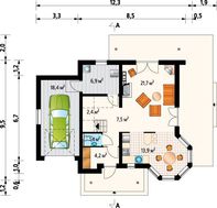 Мансардный дом с круглым эркером в кухонной зоне