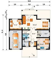 Дом с четырехскатной кровлей и гаражом на одно авто