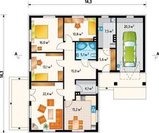 Одноэтажное жилое строение площадью 100 квадратов с гаражом