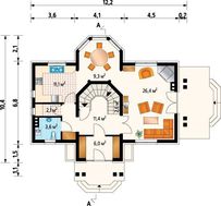 Двухэтажное современное строение праздничного вида