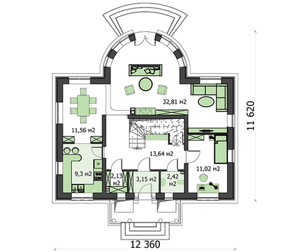Помпезное жилое строение на два этажа