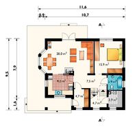Жилой дом на 125м2 жилой площади под двускатной крышей