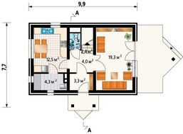 План небольшого жилого дома с тремя спальнями