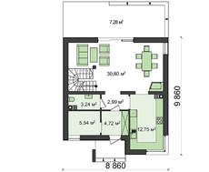Проект небольшого классического коттеджа площадью 122 m²