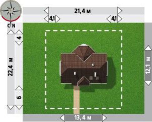 Архитектурный проект загородного дома с большим и малым эркерами