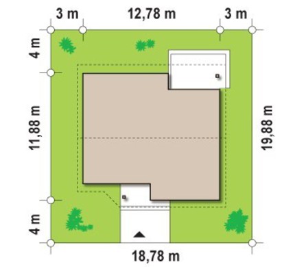 Проект одноэтажного коттеджа с тремя спальнями и двускатной крышей