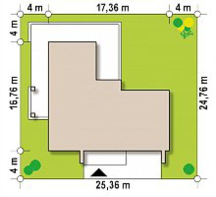 План современного особняка площадью 283 кв. м с пристроенным гаражом на два автомобиля