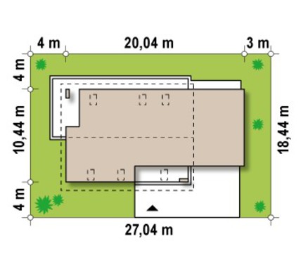 Проект коттеджа со встроенным гаражом и 2 спальнями